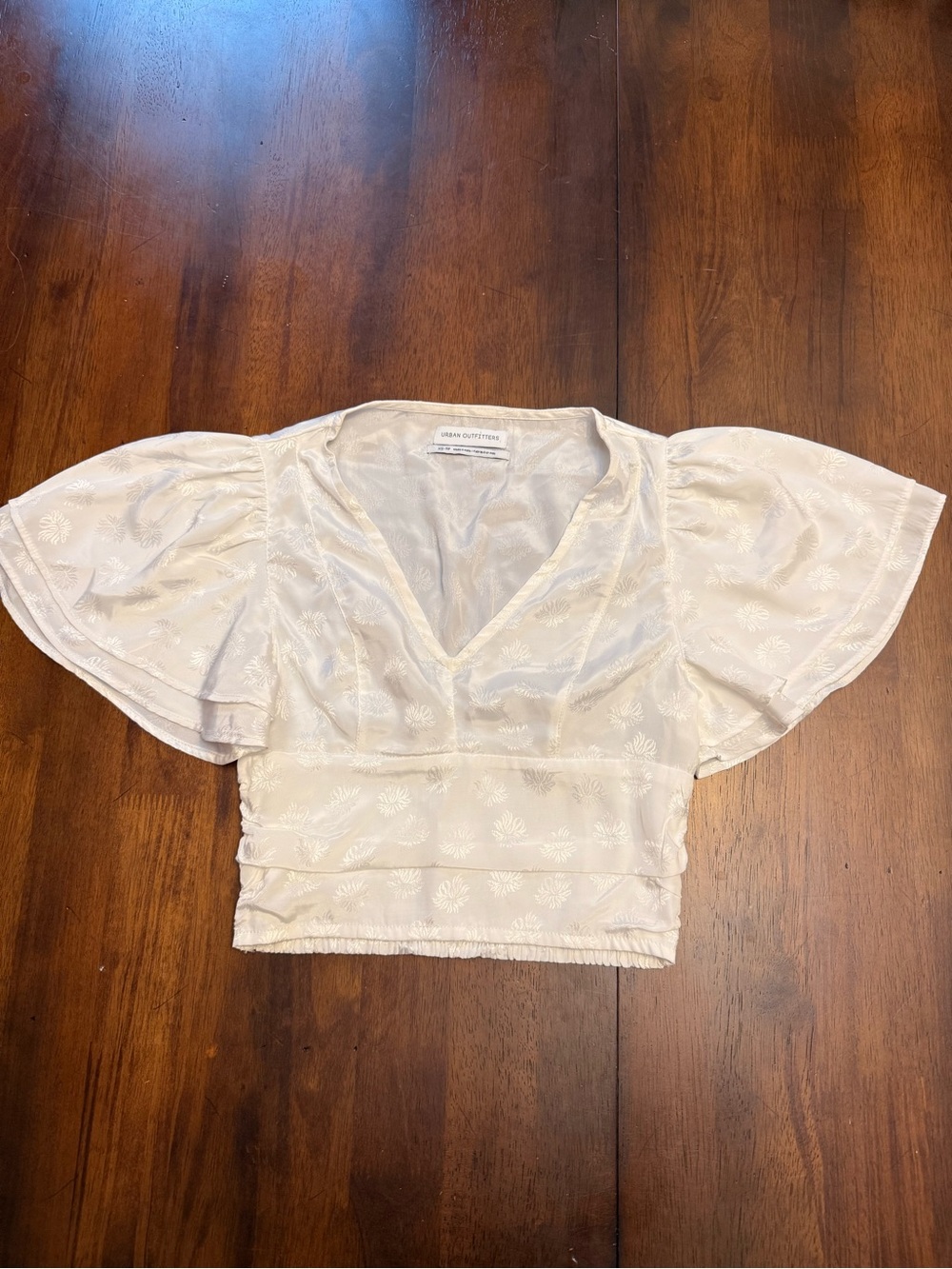 Urban Outfitters Webster Jacquard Flutter Sleeve Crop Top